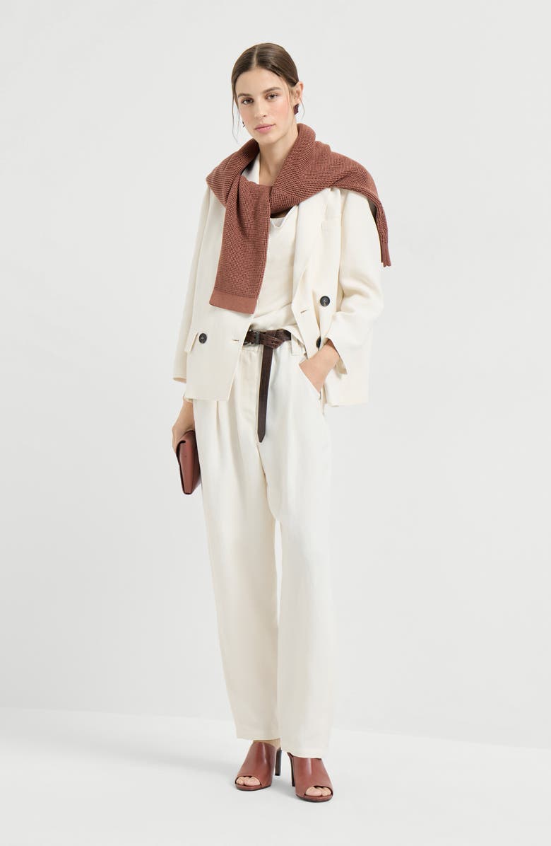 Brunello Cucinelli Fluid twill blazer with monili, Alternate, color, Ivory