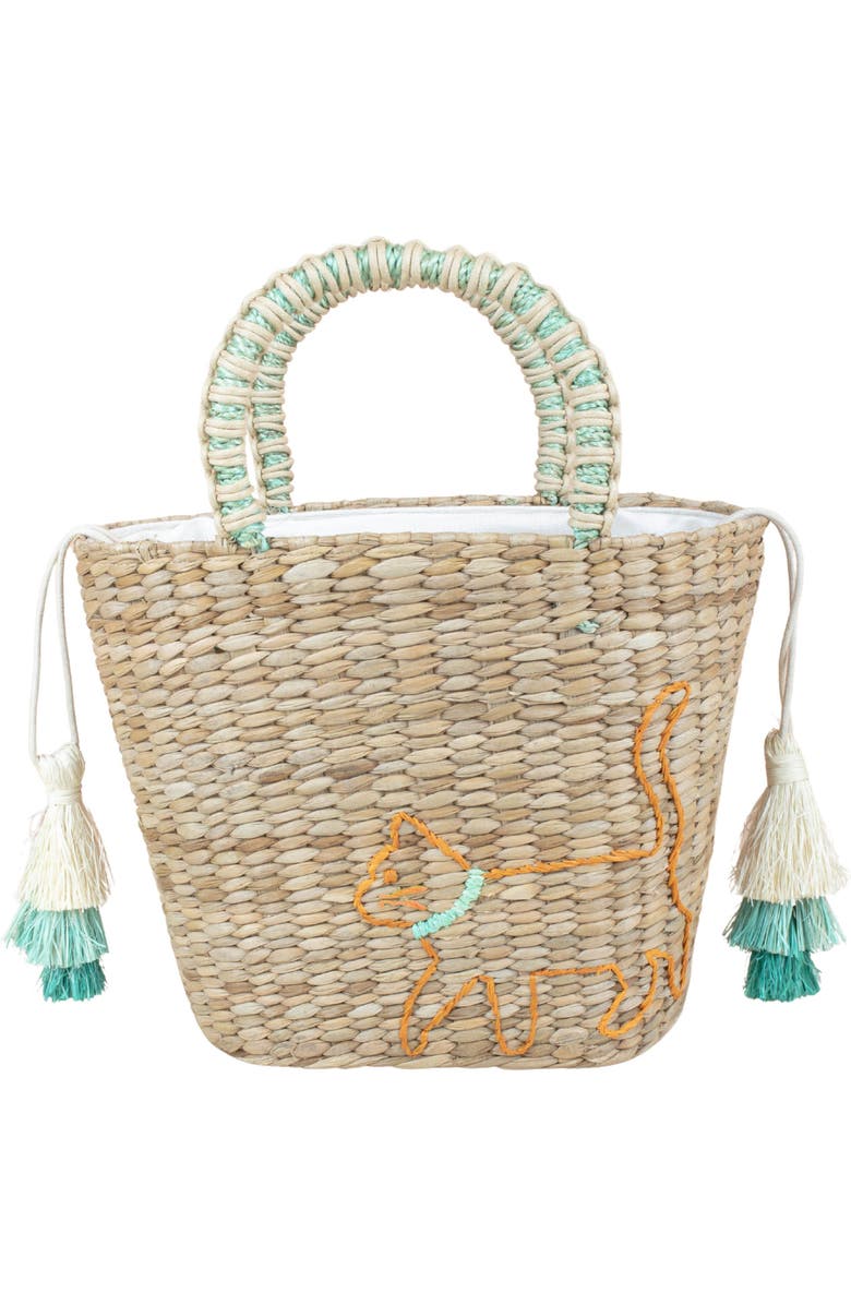 LIKHA Cat Embroidered Tote Bag, Main, color, Natural