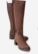 Prologue Shoes Moreni Stretch Buckle Block Heel Knee High Boot