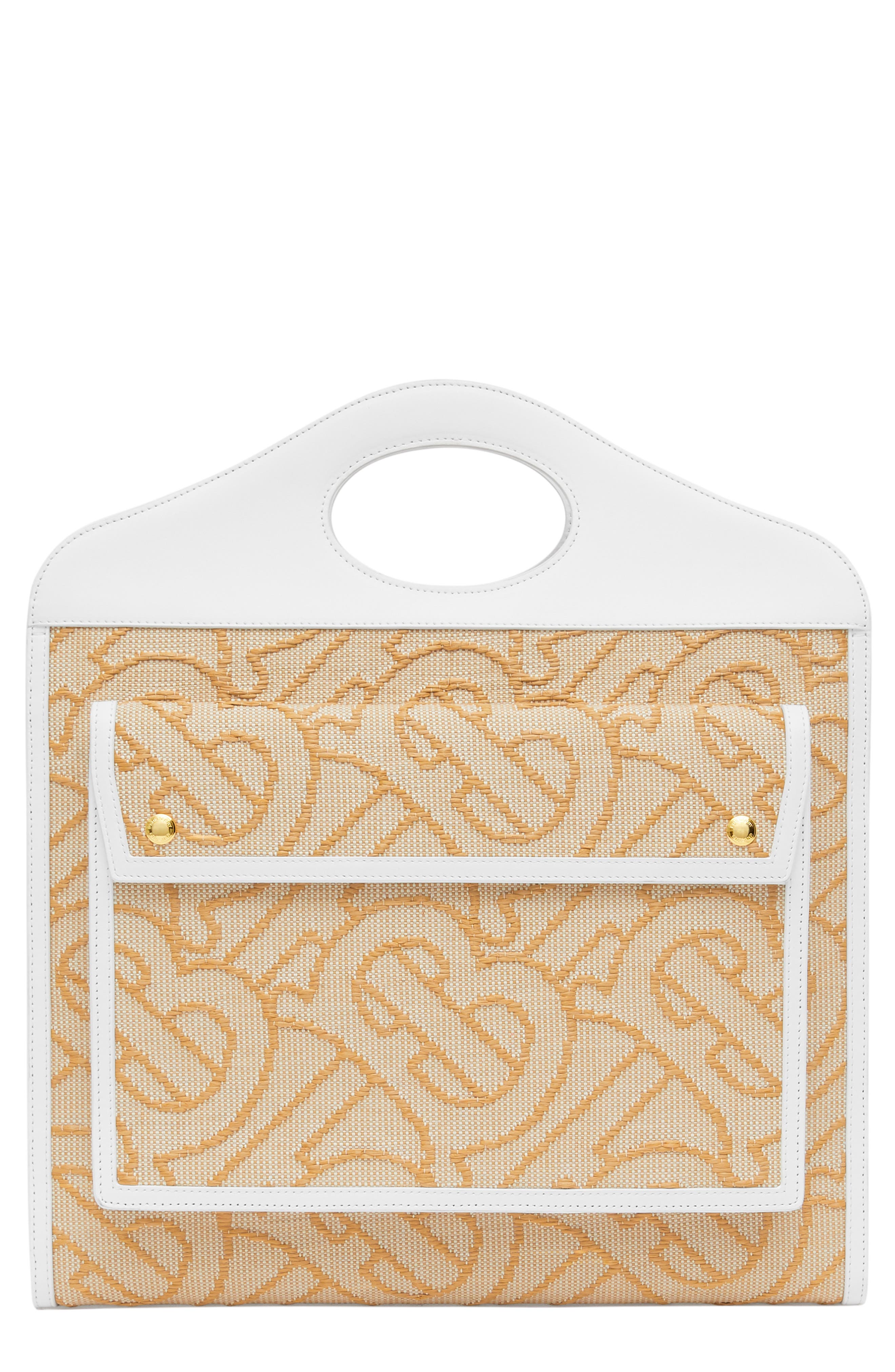 Burberry Medium Woven TB Monogram Canvas & Leather Tote, Main, color, 