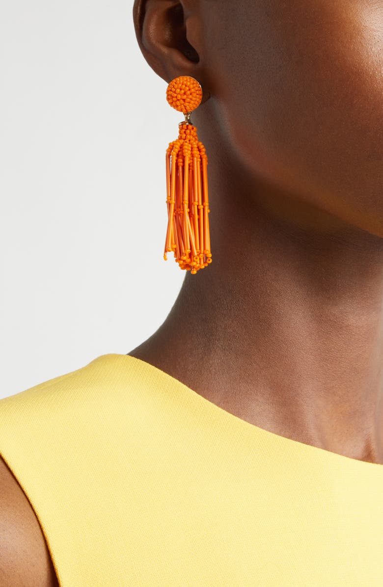 Carolina Herrera Beaded Tassel Drop Earrings, Alternate, color, Tiger Lily