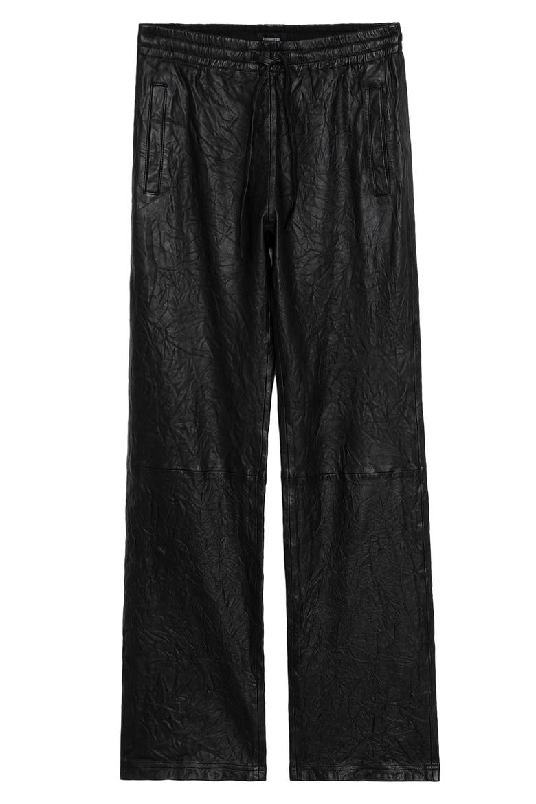 Pocha Crushed Leather Pants, Alternate, color, BLACK