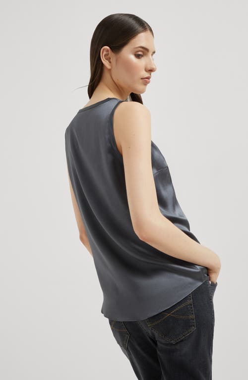 Brunello Cucinelli Stretch Silk Satin Top In Anthracite