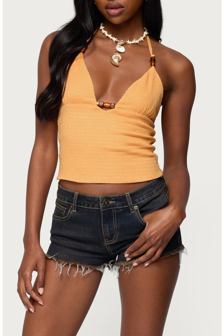 Atlas Beaded Smocked Halter Top, Main, color, ORANGE