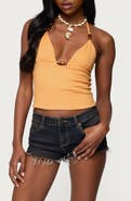 EDIKTED Atlas Beaded Smocked Halter Top