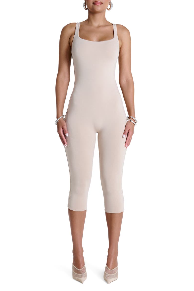 Stretch Jersey Capri Jumpsuit, Main, color, SOFT BEIGE