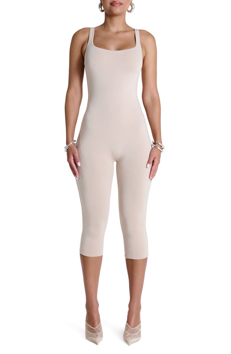 Naked Wardrobe Stretch Jersey Capri Jumpsuit, Main, color, Soft Beige
