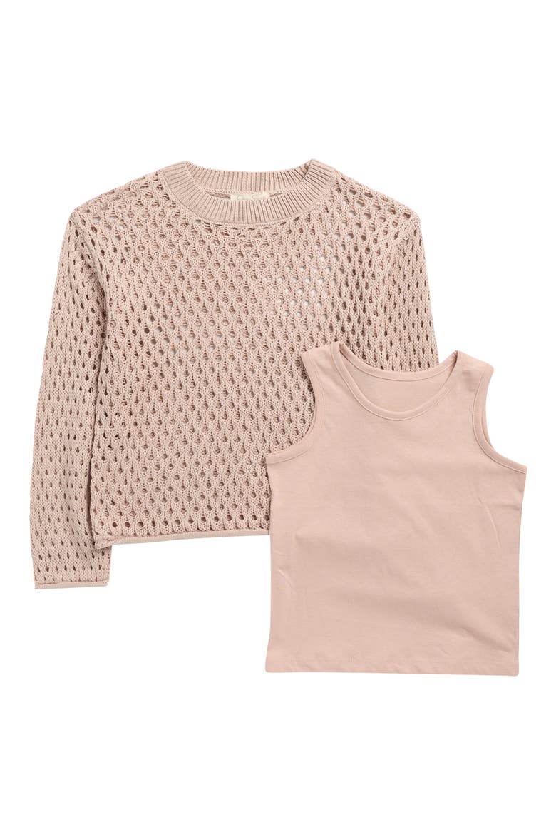 Kids' Tank & Open Stitch Sweater Set, Main, color, LATTE