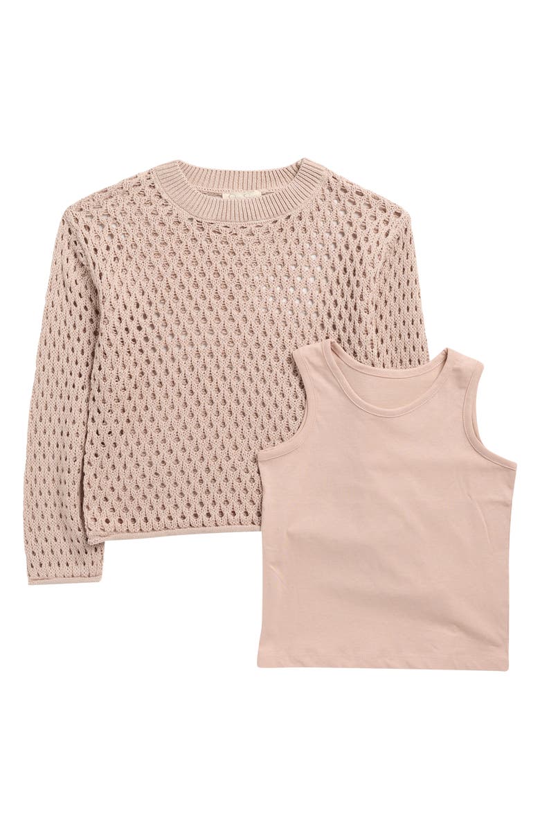 Jessica Simpson Kids' Tank & Open Stitch Sweater Set, Main, color, Latte