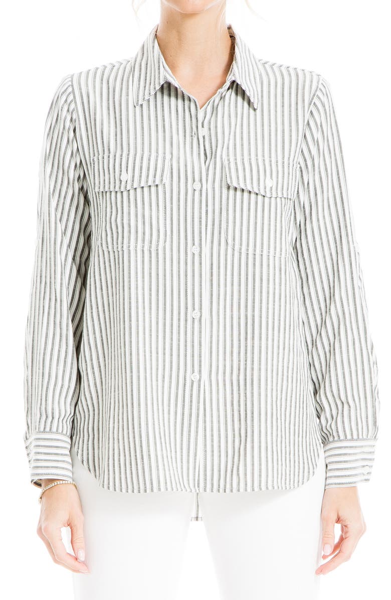 MAX STUDIO Stripe Roll Tab Button-Up Utility Shirt, Alternate, color, 