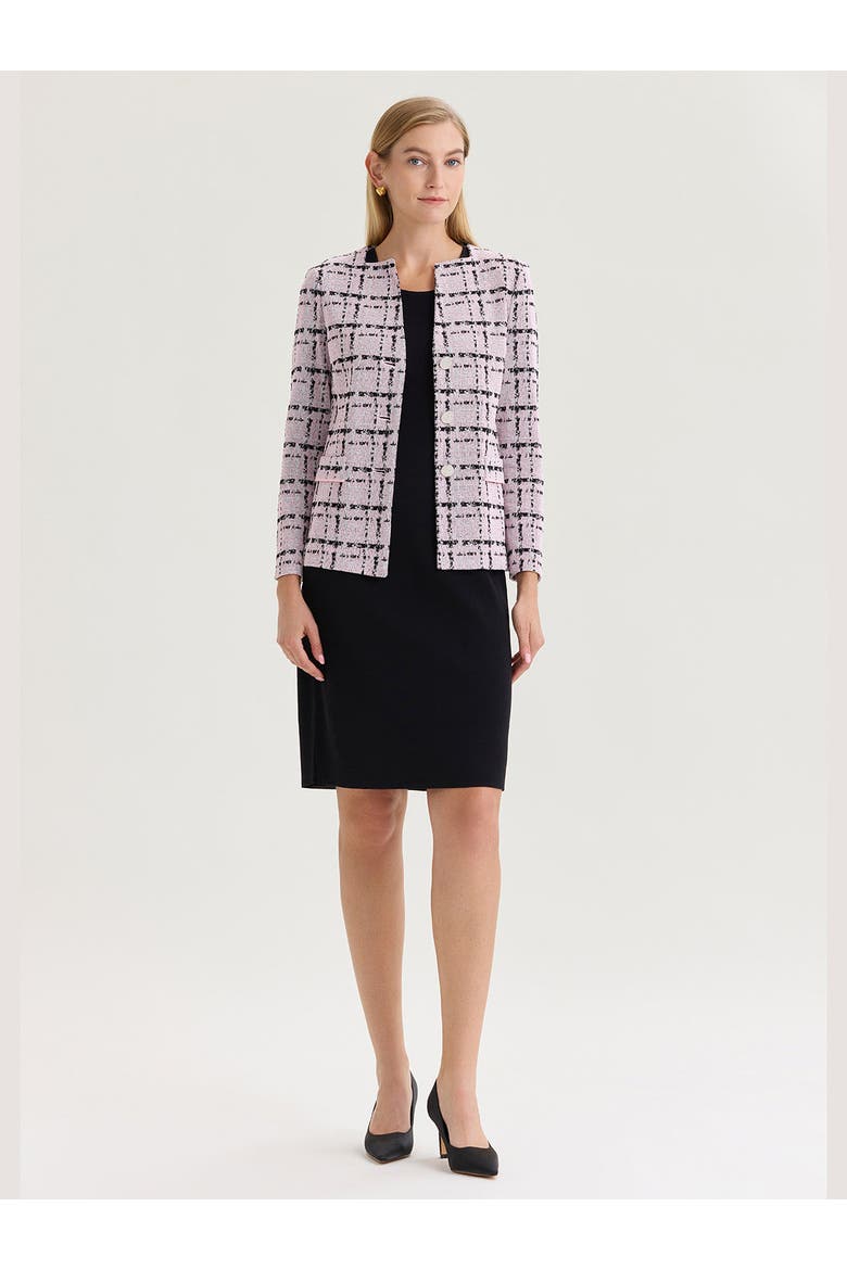 Tailored Plaid Jacquard Knit Jacket, Alternate, color, Cherry Blossom/White/Black