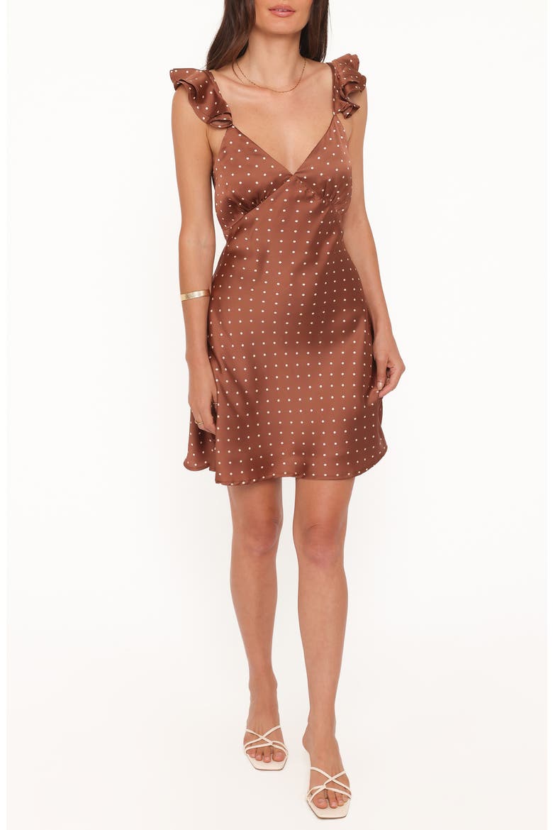 Cassinda Polka Dot Minidress, Main, color, BROWN POLKA DOT