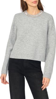 CeCe Rhinestone Neckline Sweater
