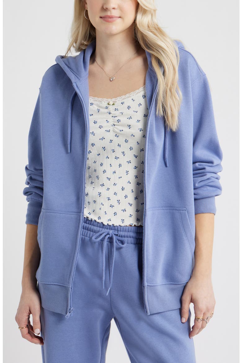 Oversize Zip Fleece Hoodie, Main, color, BLUE FROST