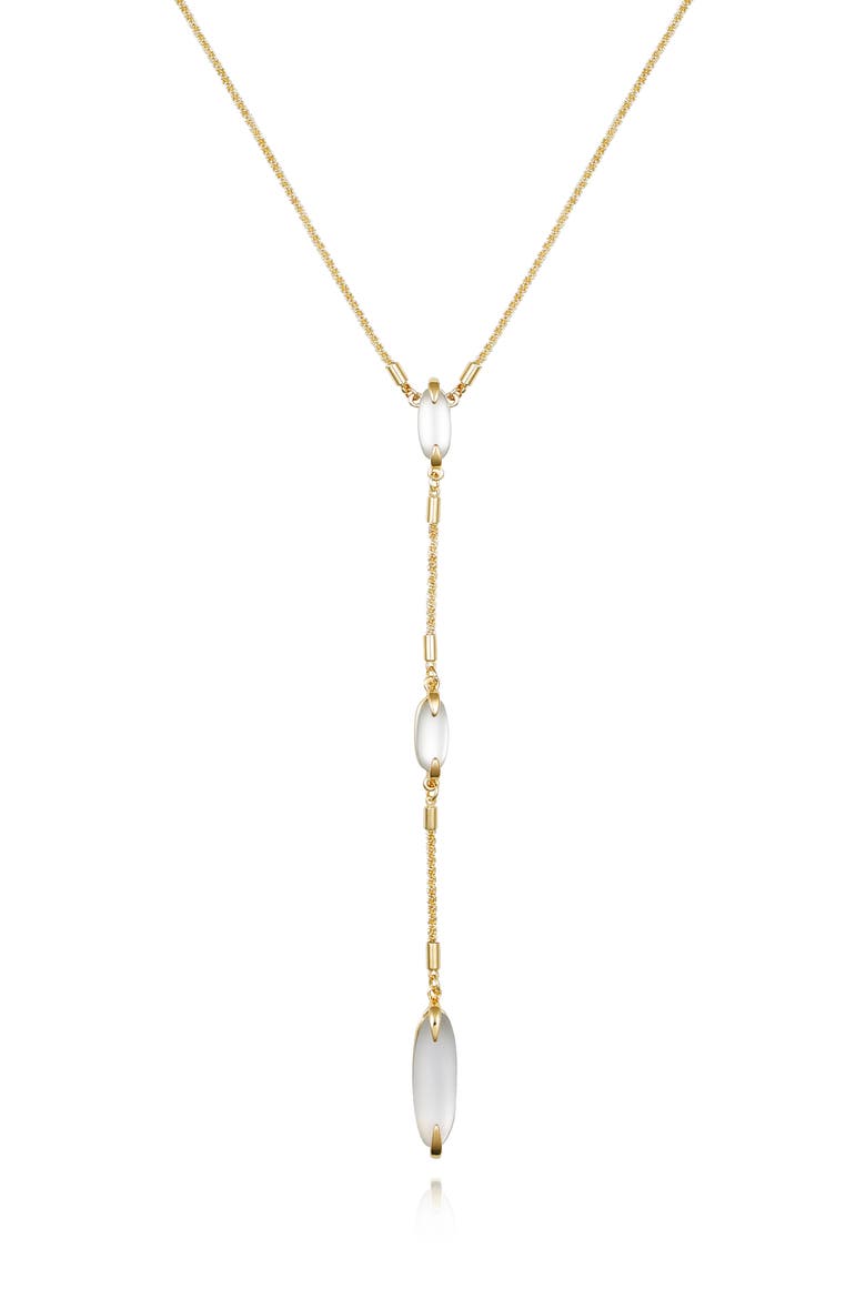White Glass S Sparkle Lariat Necklace, Alternate, color, 14K Gold Plated