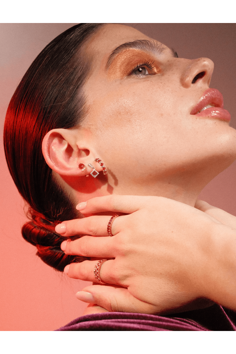 Princess-Cut Ruby & Diamond Drop Earrings, Alternate, color, Burgundy