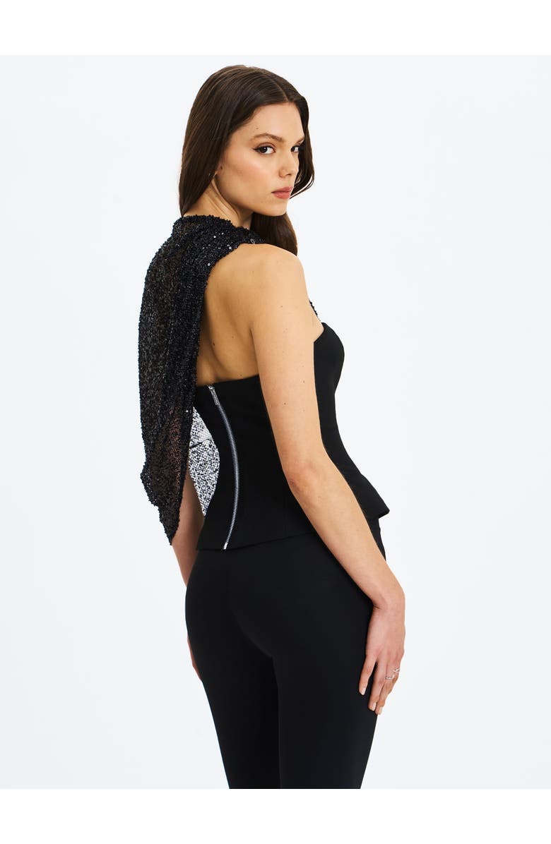 Miss Circle Quinette Peplum Top with Beaded Asymmetrical Cape, Alternate, color, Black