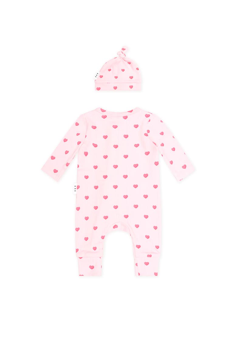 I Heart You Pointelle Frill Zip Romper & Beanie, Alternate, color, Baby Pink