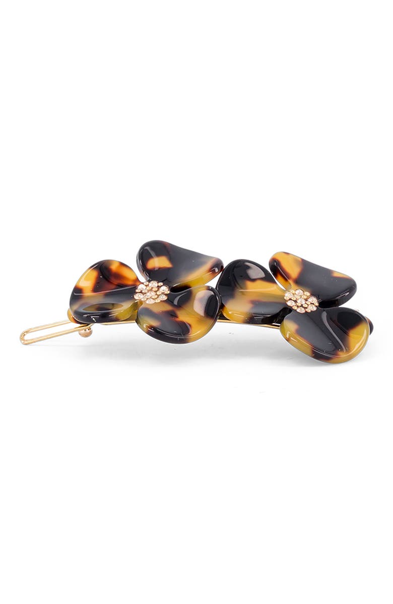 Alexandre de Paris Camelia acetate side barette, Alternate, color, Brown