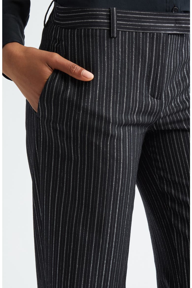 Carolyn Metallic Pinstripe Straight Leg Pants, Alternate, color, BLACK/ SILVER