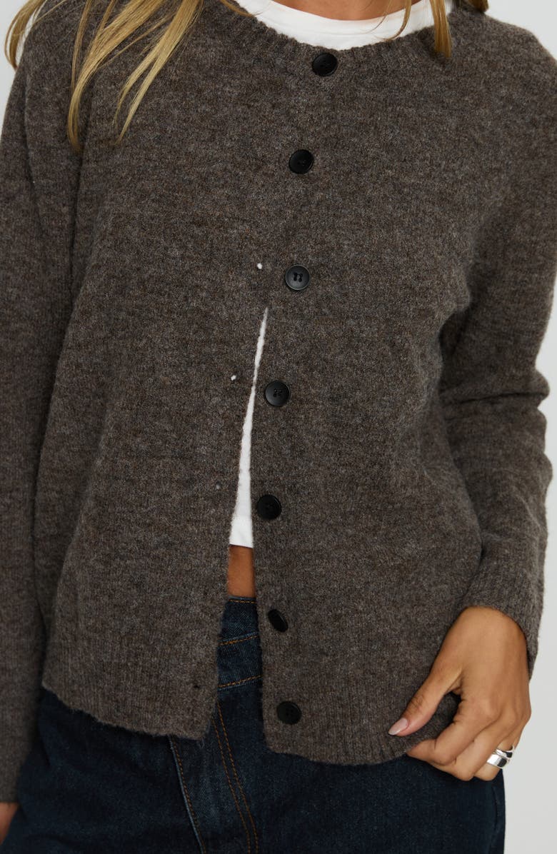 Princess Polly Better than Fiction Crewneck Cardigan, Alternate, color, Mocha