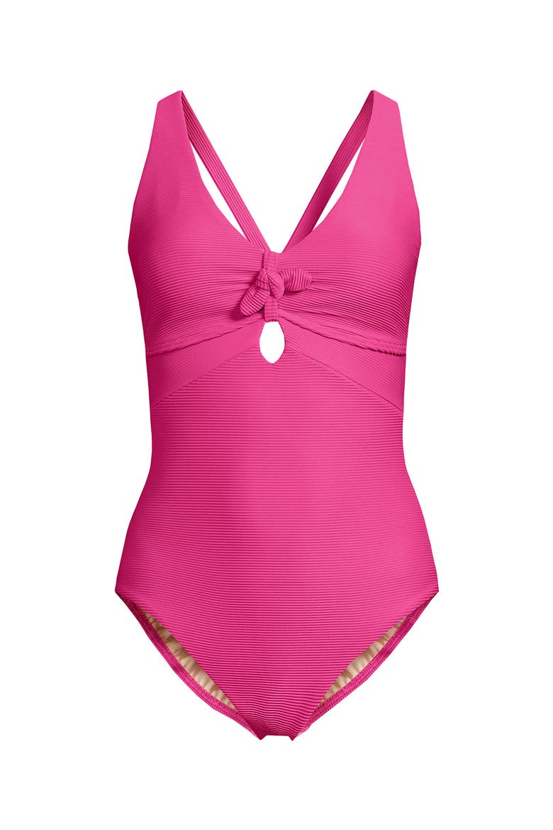 Ribbed Knot Front One Piece Swimsuit, Alternate, color, Pink Ottoman