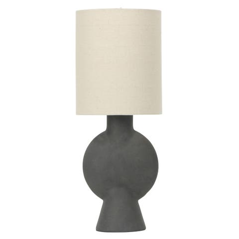 Sculptural Terracotta Table Lamp with Linen Shade