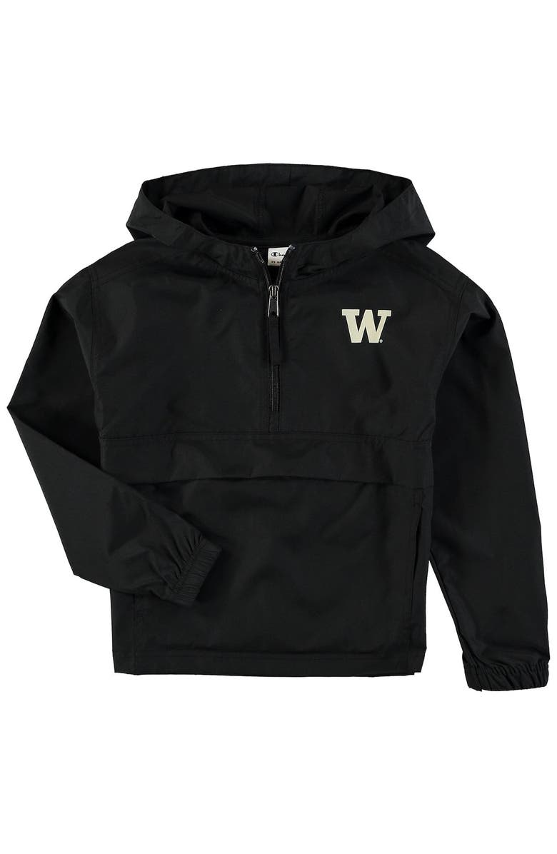Champion Youth Champion Black Washington Huskies Pack & Go Quarter-Zip Windbreaker Jacket, Main, color, 
