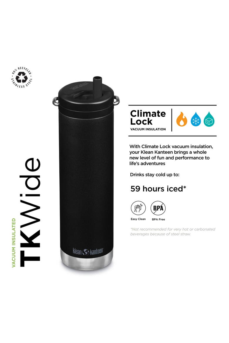 TKWide Insulated Water Bottle with Twist Cap - Reusable Travel Water Bottle with Stainless Steel Straw - Perfect for Sports & the Office - 20 oz, Alternate, color, Black