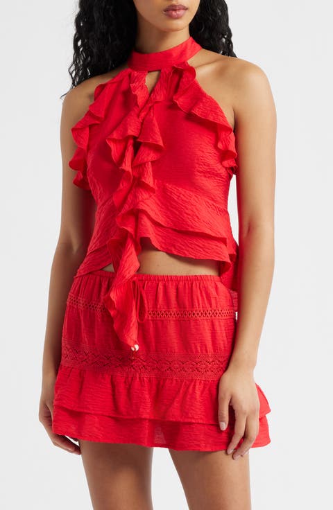 Ruffle Trim Halter Top