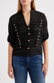 NIKKI LUND Jameson Button Embellished Semisheer Top