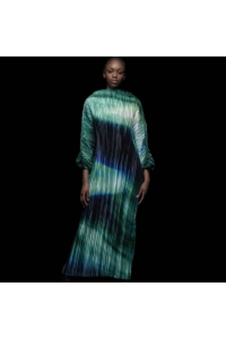 Printed Plisse Batwing Dress, Alternate, color, Green