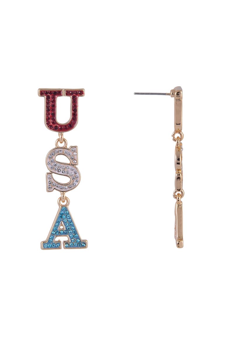 Red, White and Blue USA Linear Earrings, Alternate, color, Red