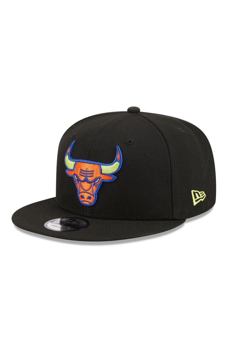 New Era Men's New Era Black Chicago Bulls Neon Pop 9FIFTY Snapback Hat, Alternate, color,