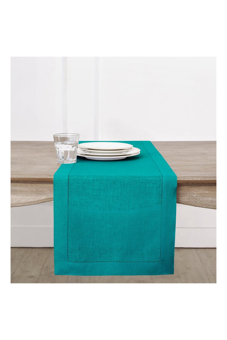 Linen Table Runner - Classic Hemstitch, Alternate, color, Teal