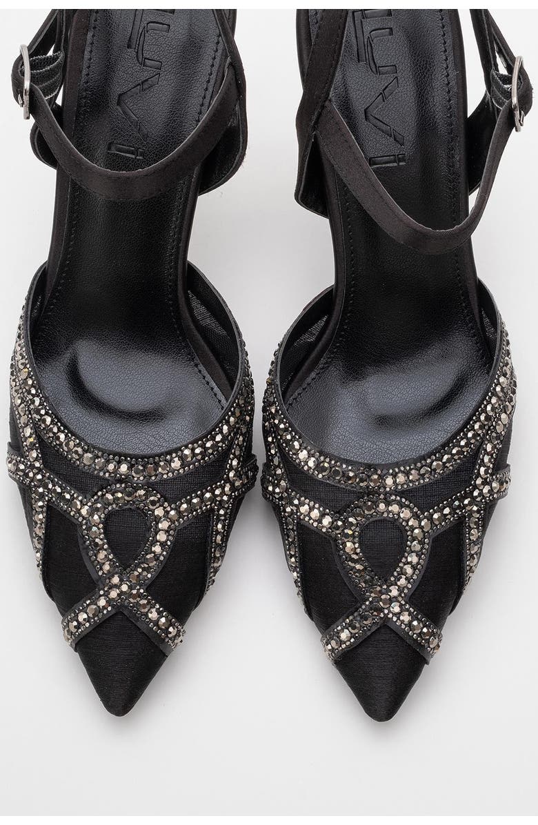 Prologue Shoes Volby Embellished Pointed Toe Pump, Alternate, color, Black Satin