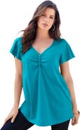 Roaman's Plus Size Cotton Ultimate Flutter Sleeve Sweetheart Tee