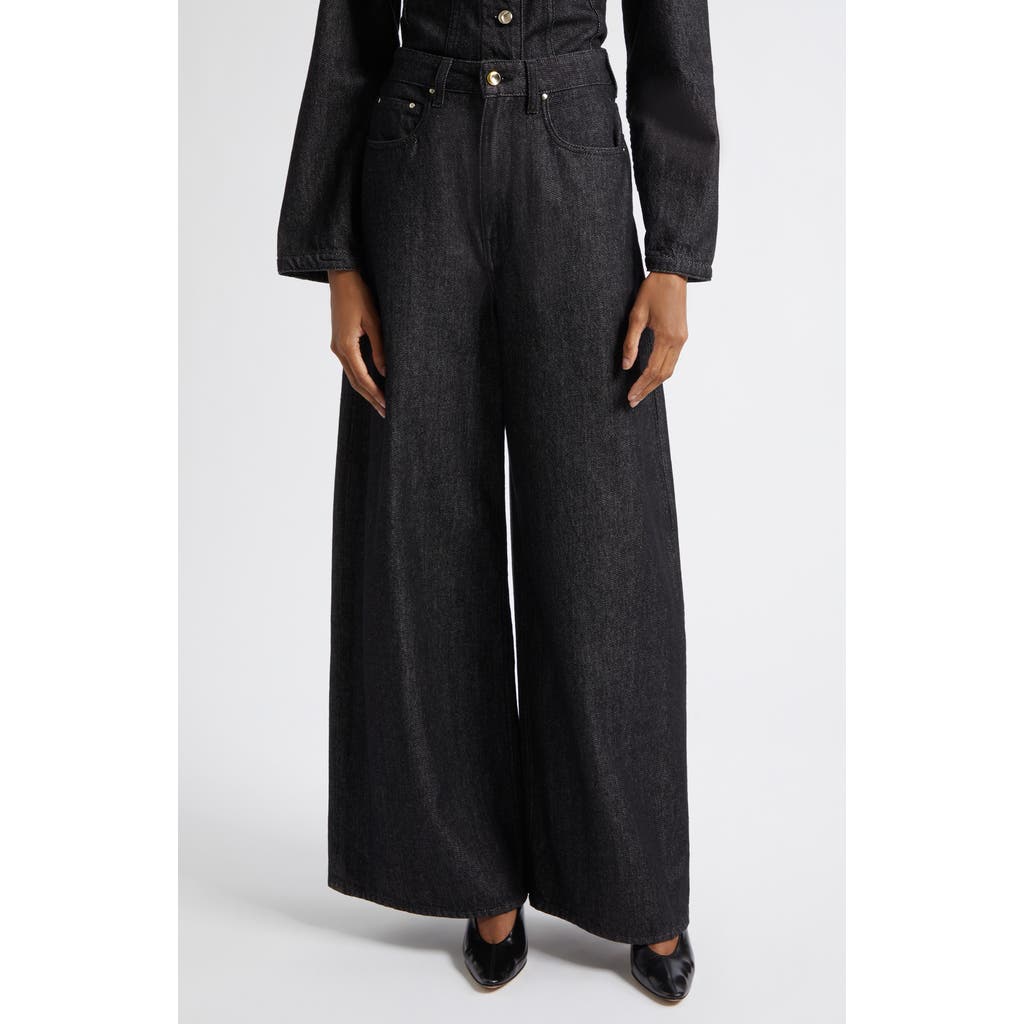 Ossou Slick High Waist Wide Leg Jeans In Black