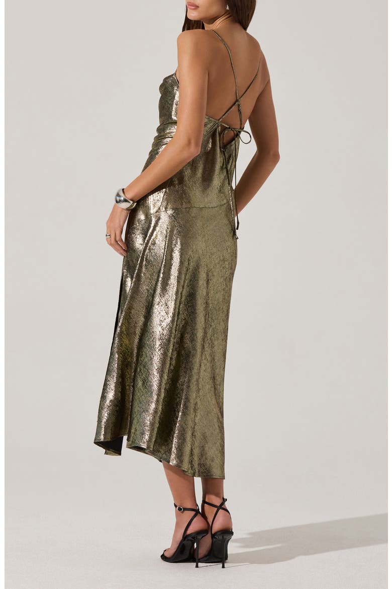 Gaia Metallic Midi Dress, Alternate, color, BLACK GOLD