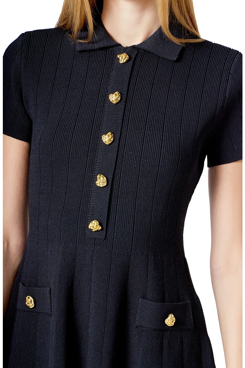 Rib Jewel Button Fit & Flare Minidress, Alternate, color, BLACK