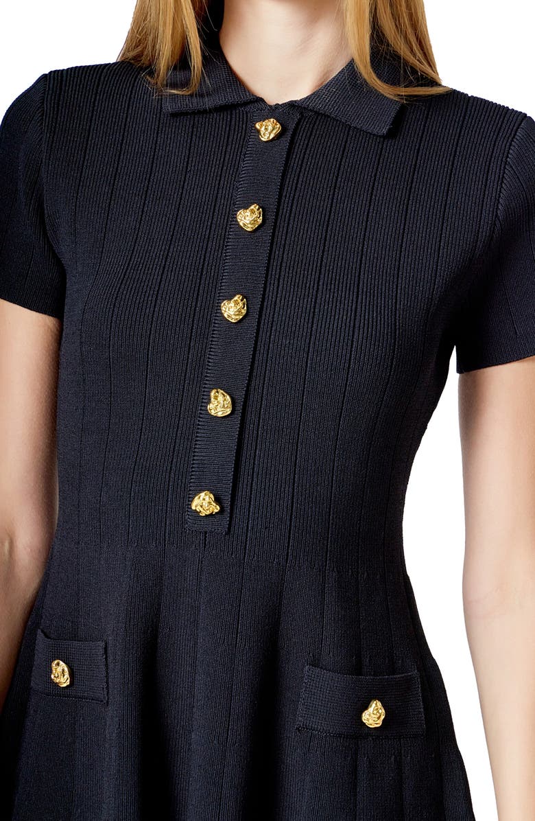 Endless Rose Rib Jewel Button Fit & Flare Minidress, Alternate, color, Black