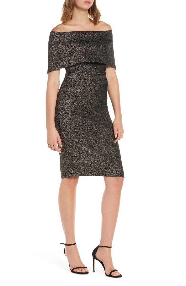 Vince Camuto Off the Shoulder Jacquard Cocktail Dress, Alternate, color,