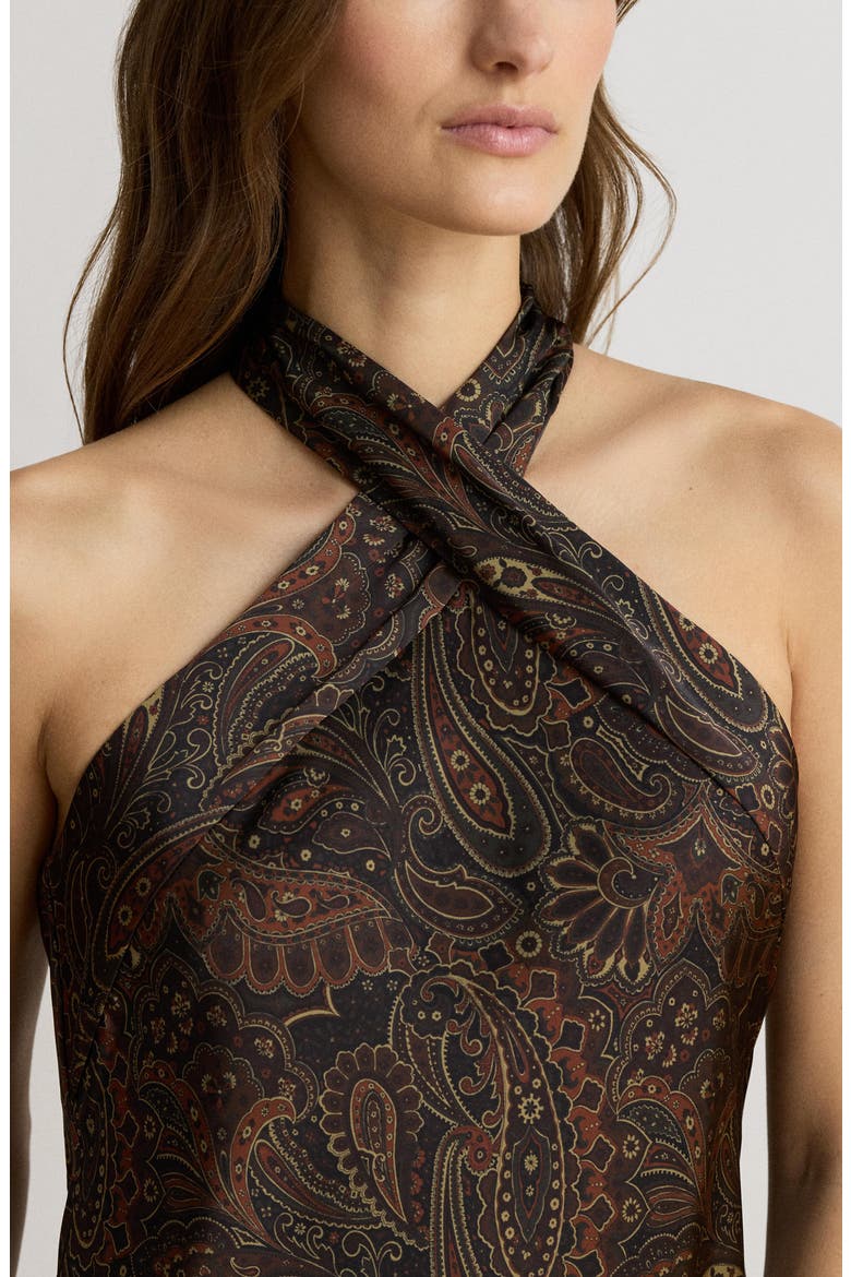 Paisley High Neck Cocktail Midi Dress, Alternate, color, BLACK/ MULTI