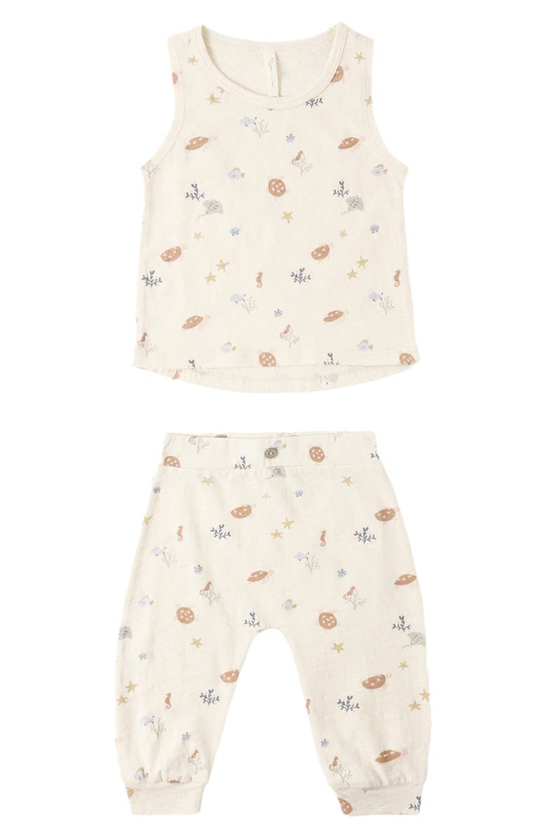 Rylee + Cru Aquatic Print Tank & Pants Set, Alternate, color, Natural