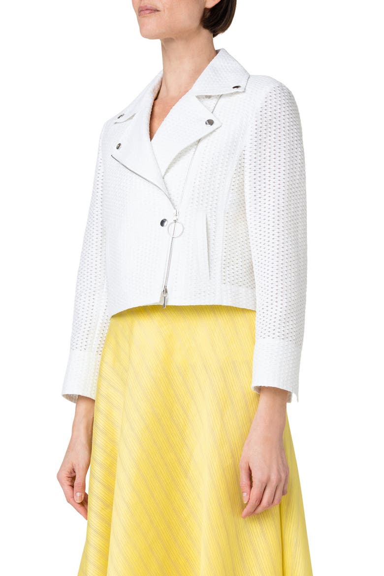 Cotton Blend Mesh Moto Jacket, Alternate, color, WHITE