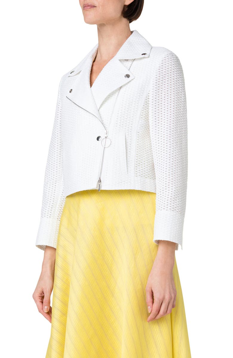 Akris punto Cotton Blend Mesh Moto Jacket, Alternate, color, 