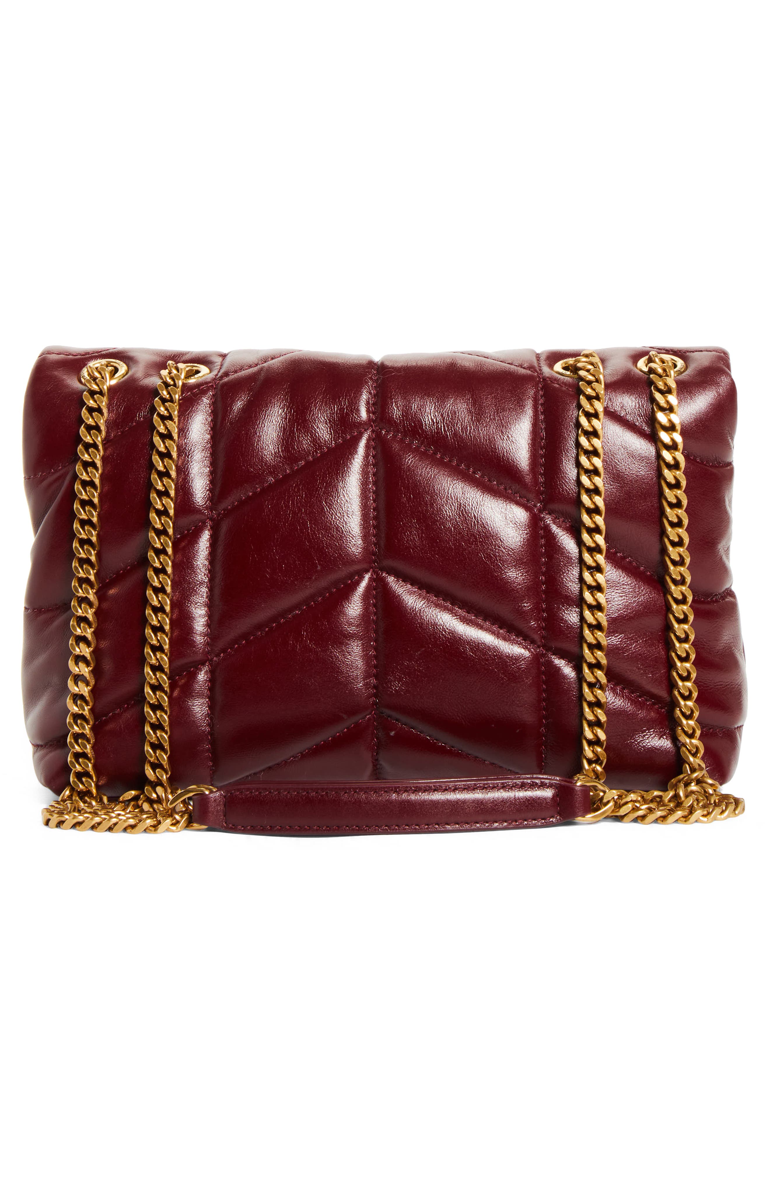 Saint Laurent Toy Loulou Quilted Puffer Leather Shoulder Bag, Alternate, color, Dark Ruby