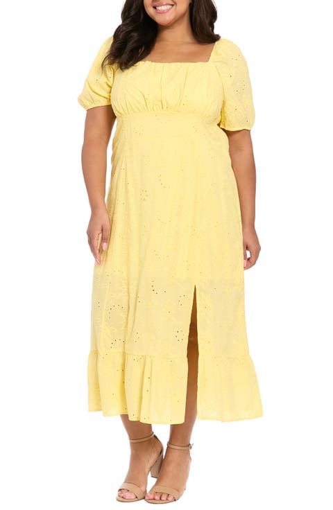 Square Neck Smocked Eyelet Midi Dress (Plus)