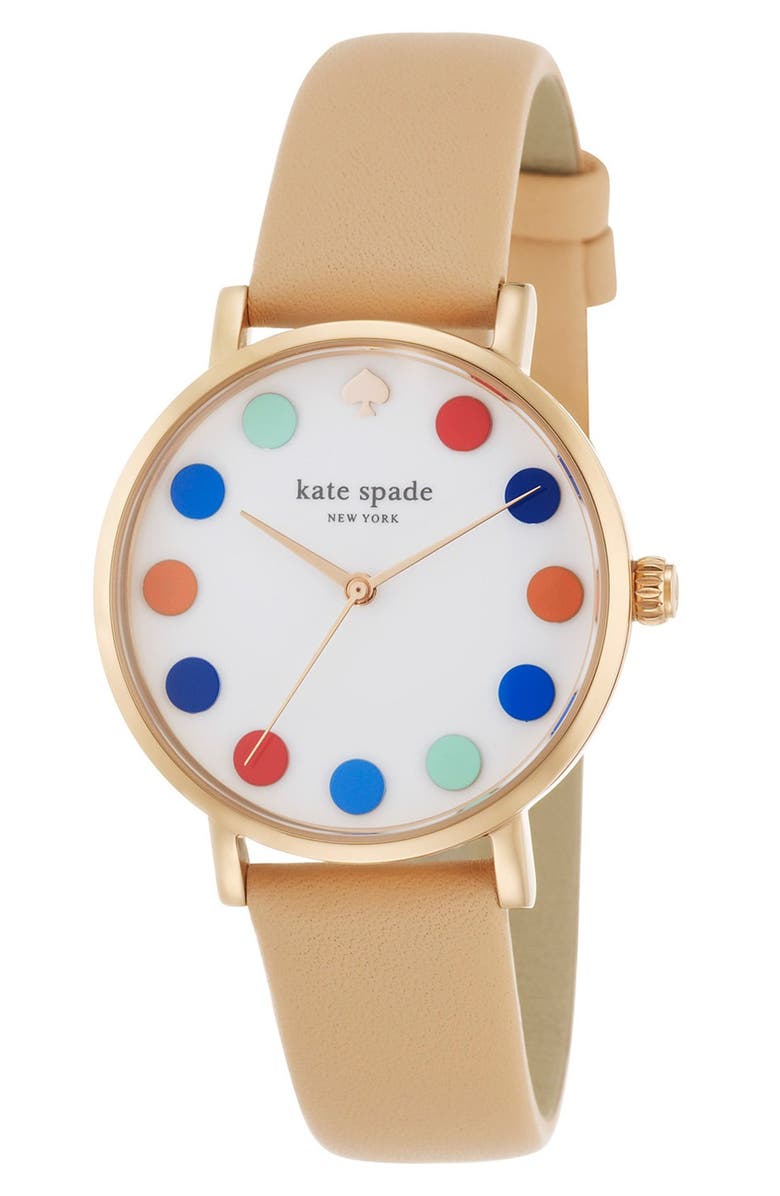 Kate Spade New York 'metro' dot dial leather strap watch, 34mm, Alternate, color,