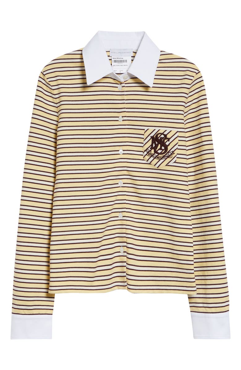 Stella McCartney Embroidered Crest Fancy Stripe Long Sleeve Button-Up Polo, Main, color, 